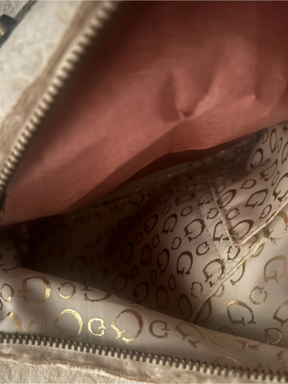 Guess Cream Satchel with Gold-Tone Accents